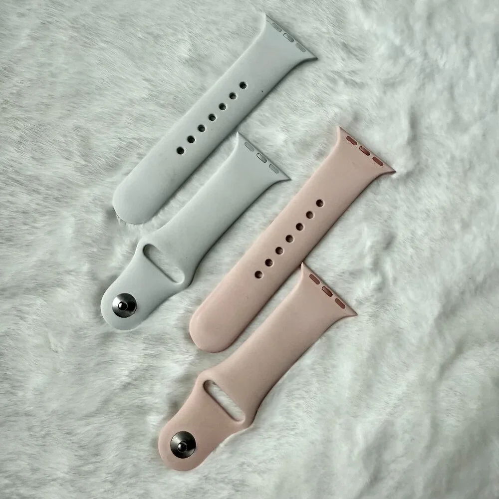 Bundle 2 Genuine OEM Apple Smartwatch Silicone White Pink Sport Band 40mm Sm…